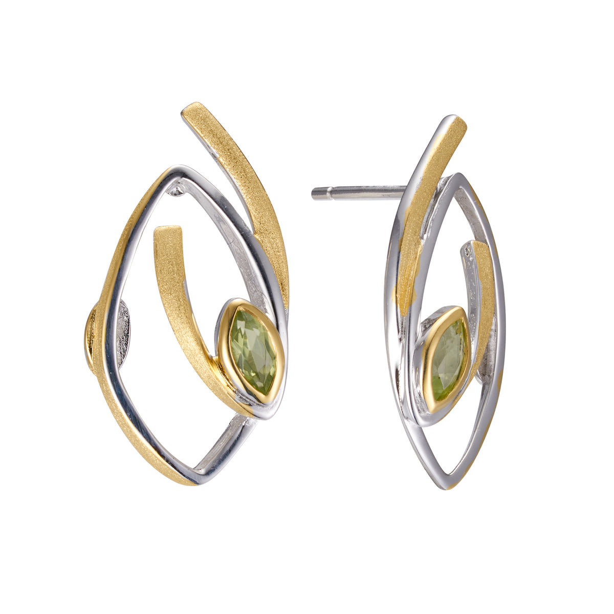 A pair of silver earrings, gold plated with yellow citrine stones.